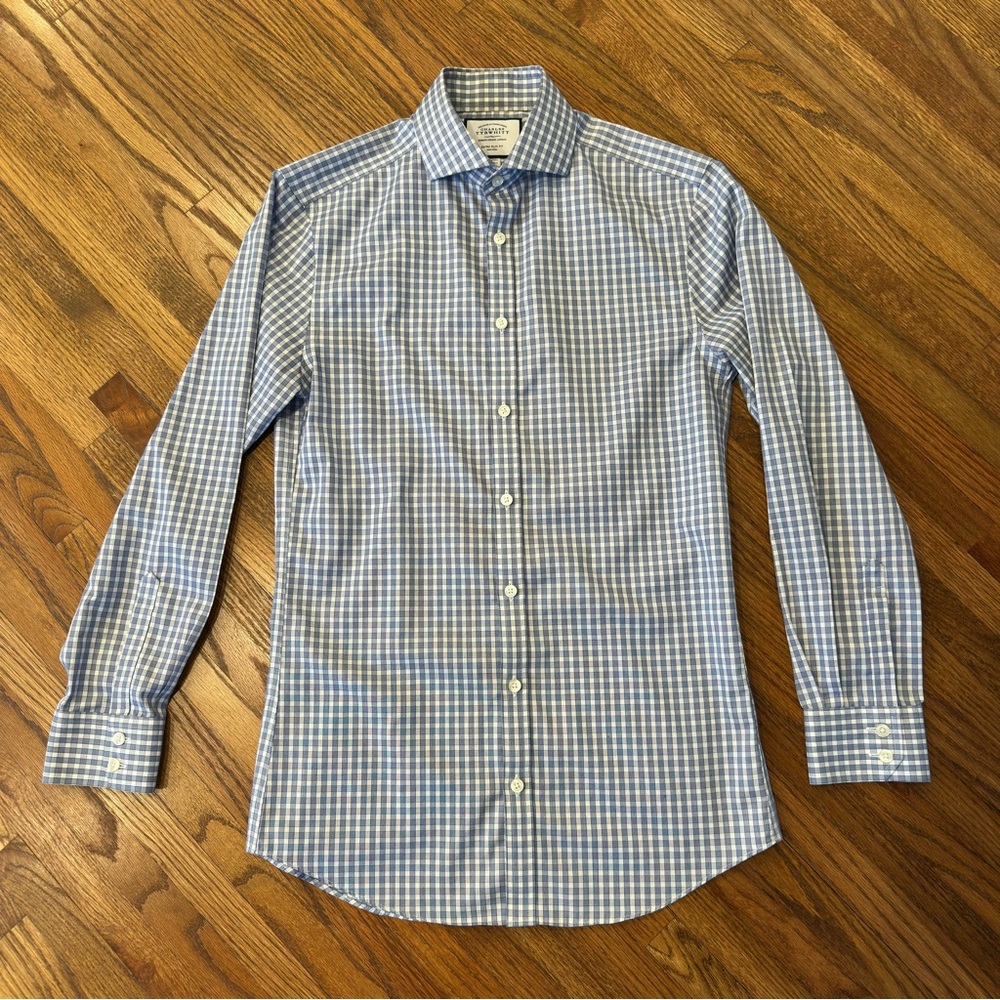 Charles Tyrwhitt Blue and White Checkered Shirt - 14.5, 33, ultra slim fit